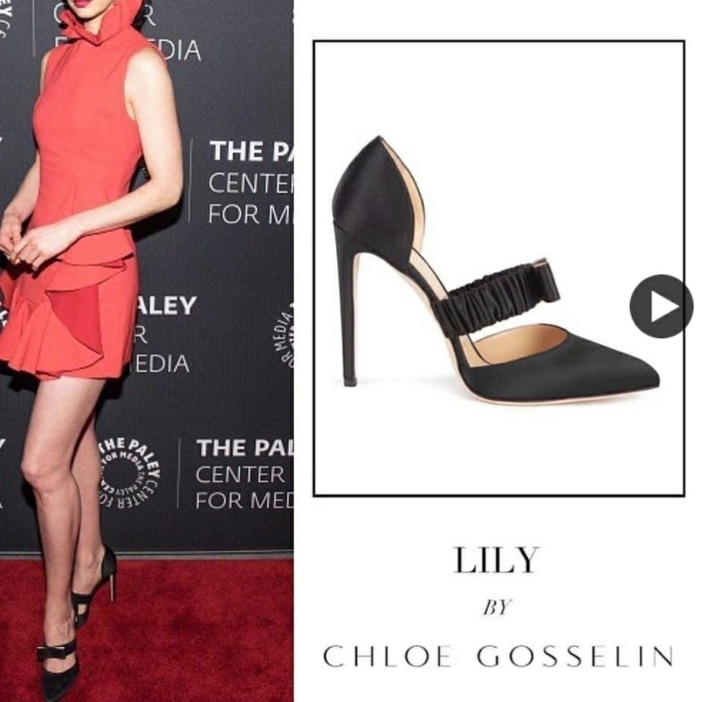 Chloe Gosselin Dorsey Lily Satin Pointed Toe Slip on Black Pumps Size 39